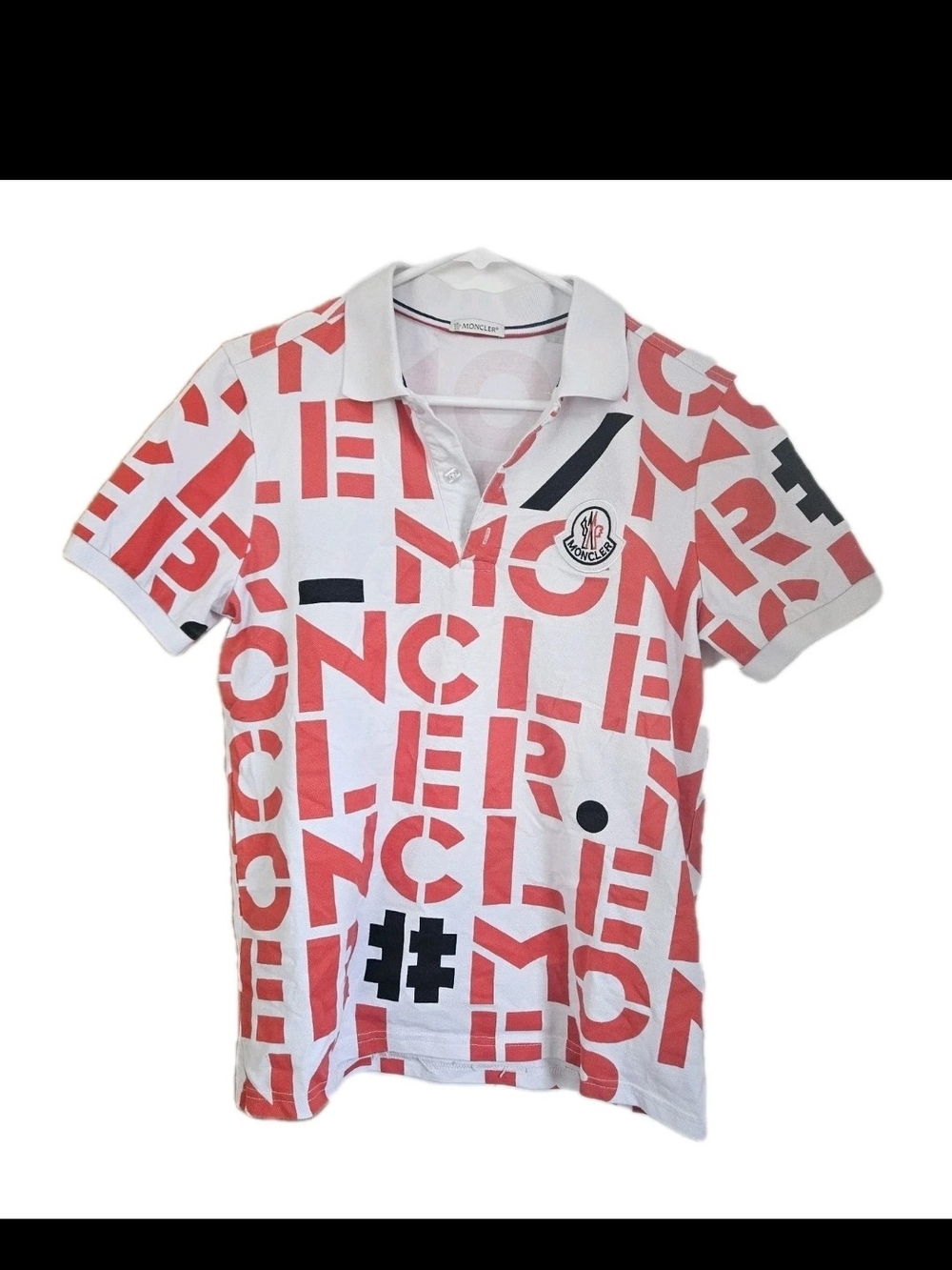 Moncler Genius 2 1952 All Over Logo Print Polo Shirt - White/Red Size L
